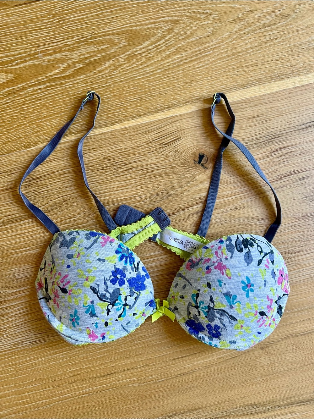 La SENZA Floral Cotton Bra with Neon Yellow Trim
